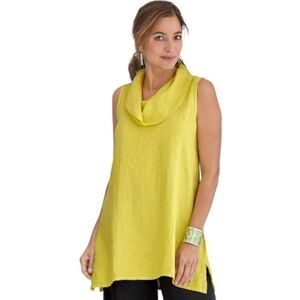 SALE Fenini Sleeveless Cowl Neck 100% Linen Tunic Top Citrine Yellow USA Made S